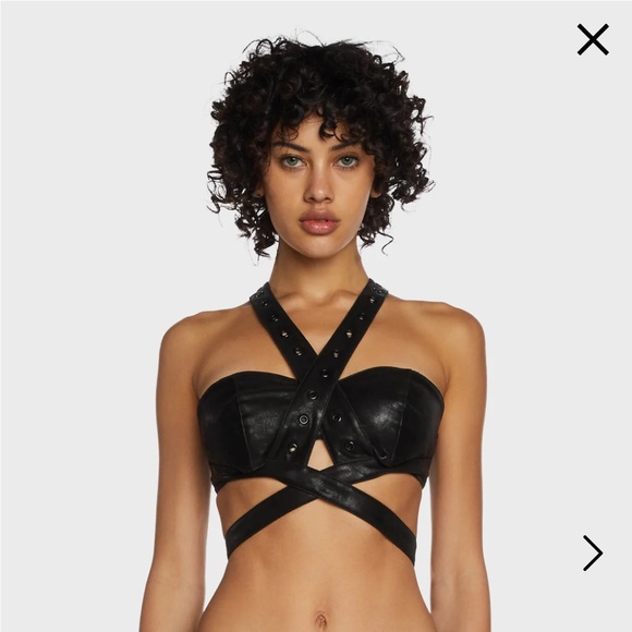 Darker Wavs Dolls Kill Faux Leather Wrap Black Bra Top Size S Goth Grunge NWT - Picture 1 of 8
